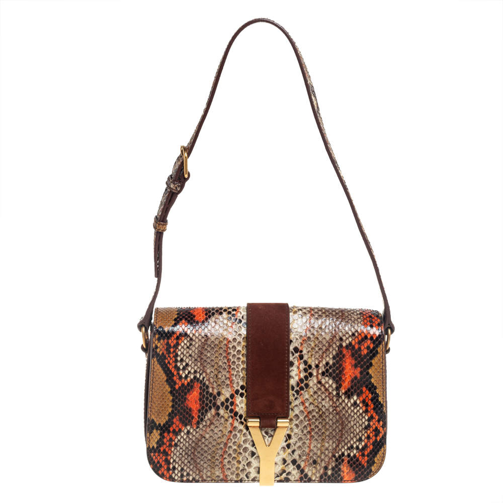 Pre Owned Yves Saint Laurent Multicolor Python and Suede Medium Chyc Flap Bag