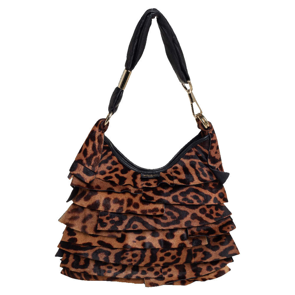 مملوكة مسبقًا Yves Saint Laurent Brown/Black Calf Hair and Leather Trim St.Tropez Hobo