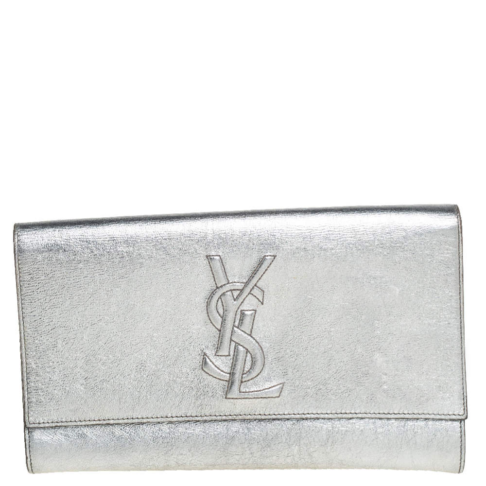 Pre Owned Yves Saint Laurent Metallic Leather Belle De Jour Flap Clutch
