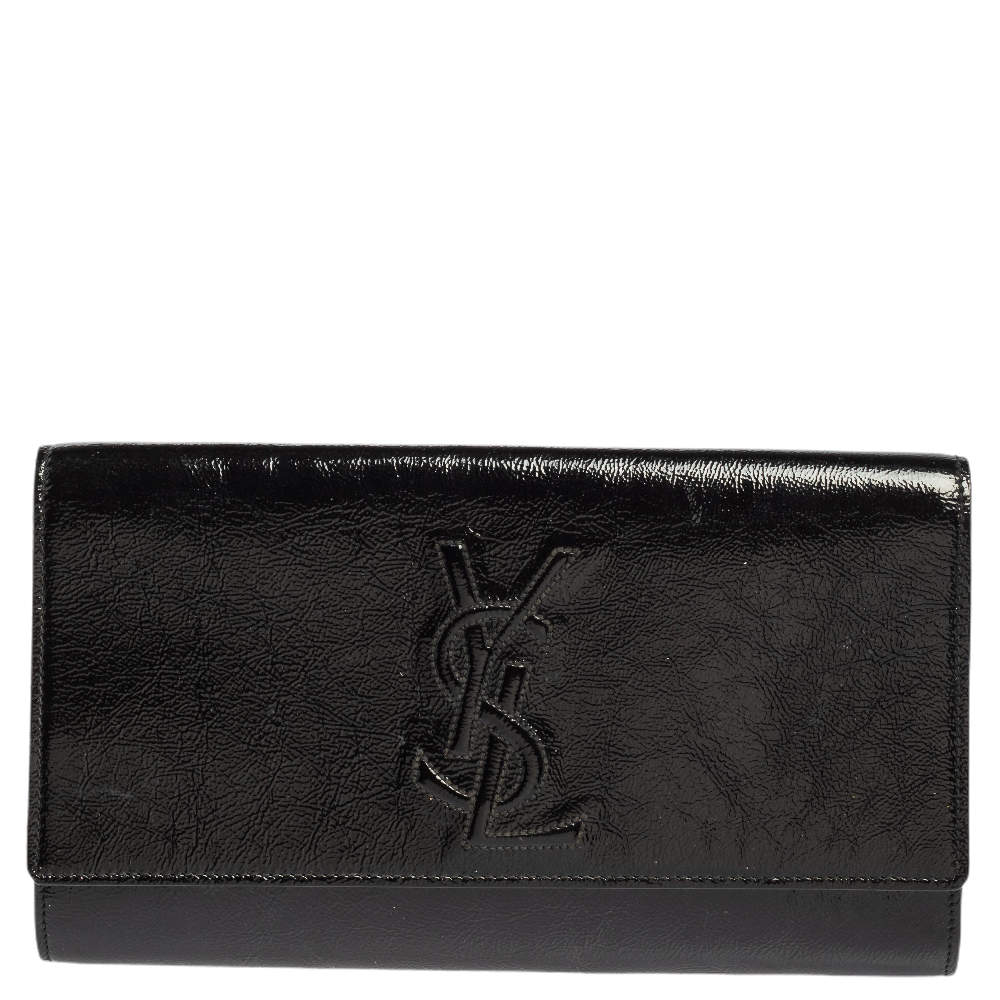 black patent leather ysl clutch