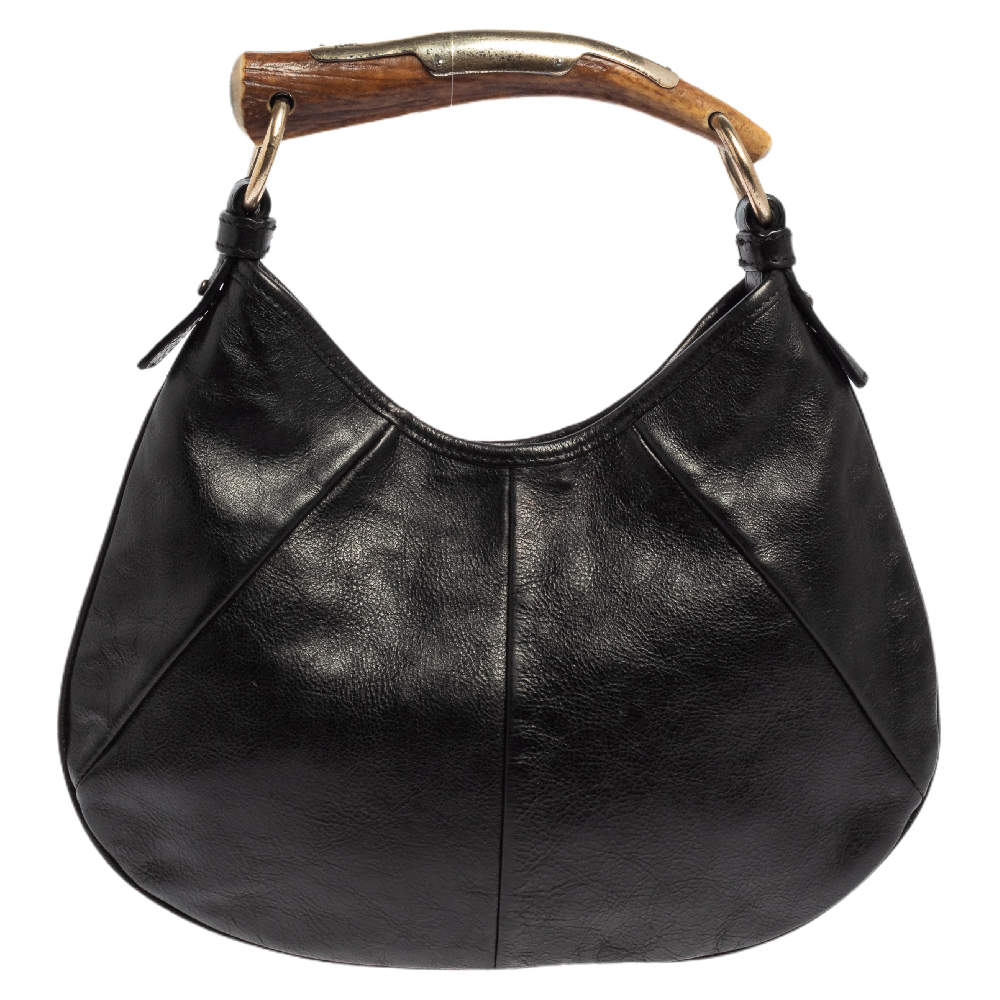 Pre Owned Yves Saint Laurent Black Leather Mini Mombasa Hobo
