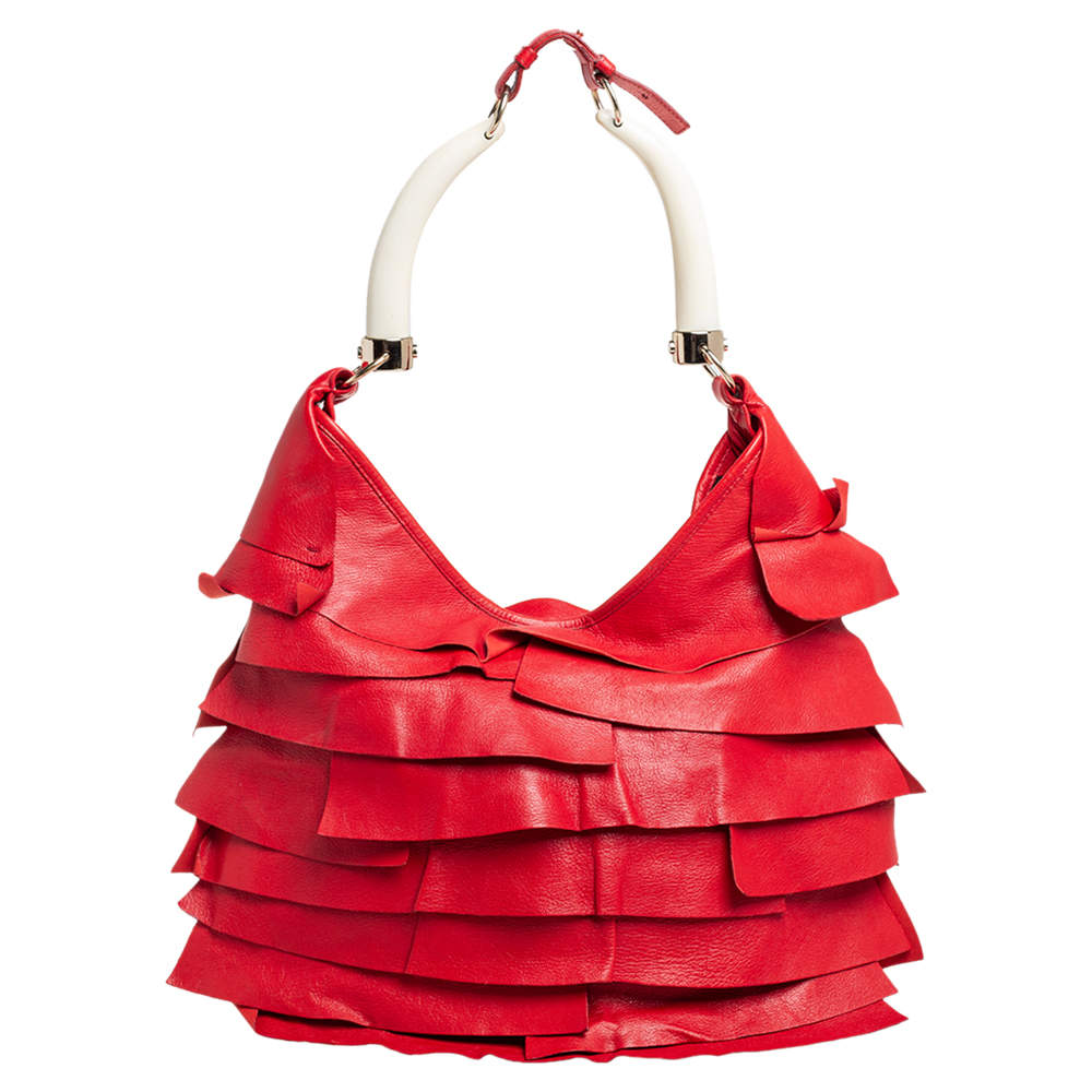 Pre Owned Yves Saint Laurent Red Leather St.Tropez Mombasa Hobo