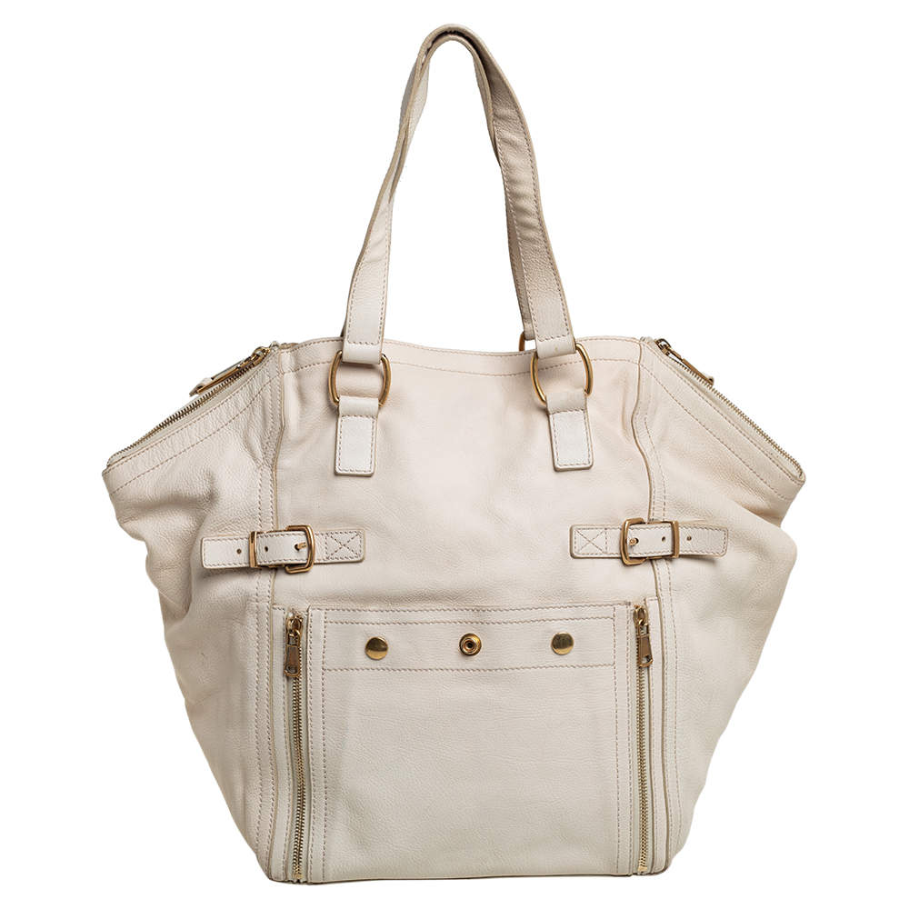 Yves Saint Laurent Cream White Leather Large Downtown Tote