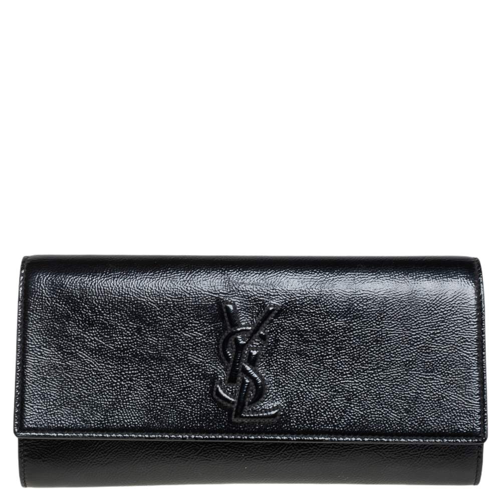 Pre Owned Yves Saint Laurent Black Patent Leather Small Belle De Jour Flap Clutch