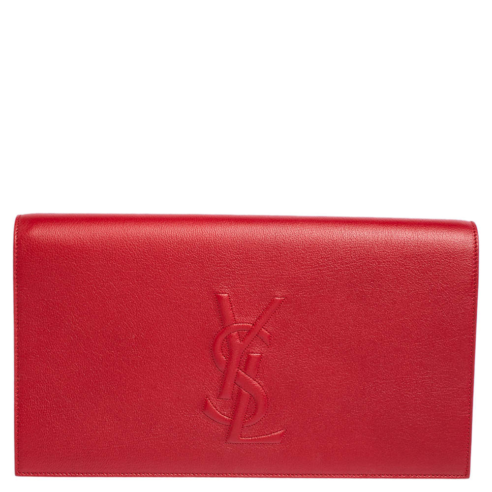 Yves Saint Laurent Red Leather Belle De Jour Flap Clutch