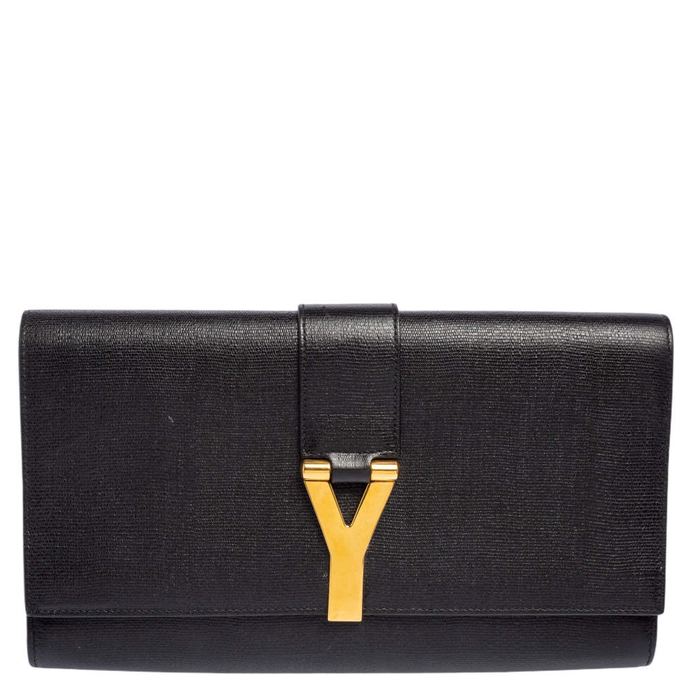 مملوكة مسبقًا Yves Saint Laurent Black Leather Large Chyc Clutch