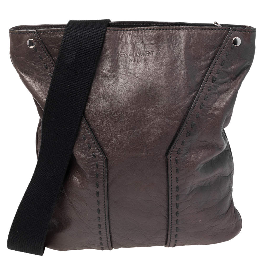 Pre Owned Yves Saint Laurent Grey Leather Messenger Bag