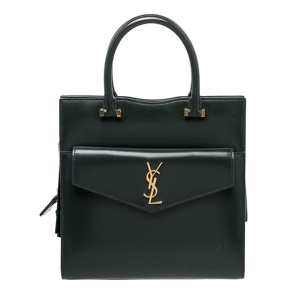 Pre Owned Yves Saint Laurent Green Leather Uptown Tote