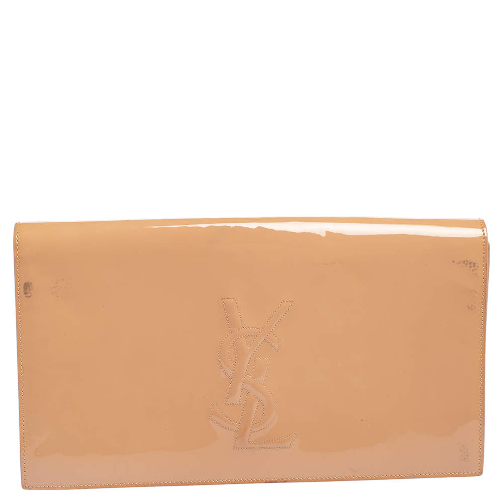 Pre Owned حقيبة كلتش بقلاب إيف سان لوران بل دو جور جلد لامع فوشيا