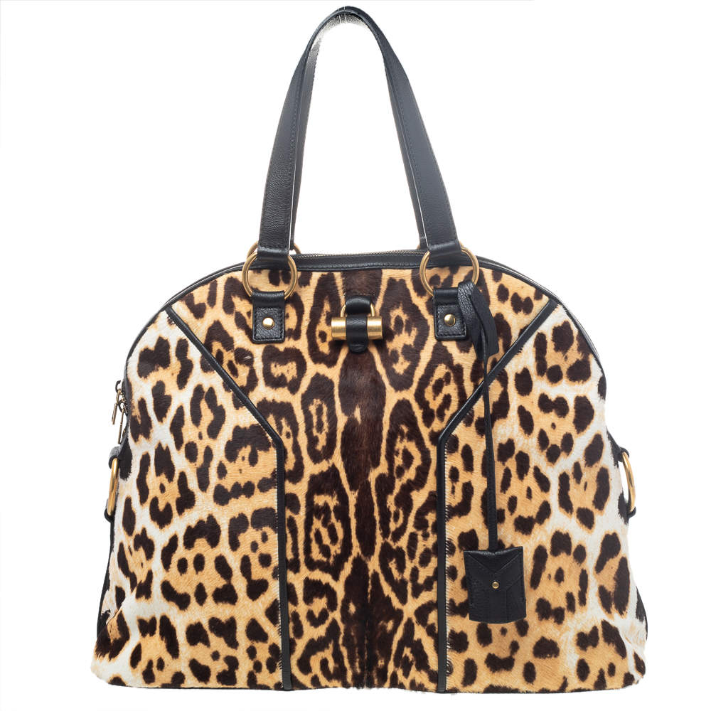 Pre Owned Yves Saint Laurent Brown/Beige Calf Hair Oversized Muse Satchel 