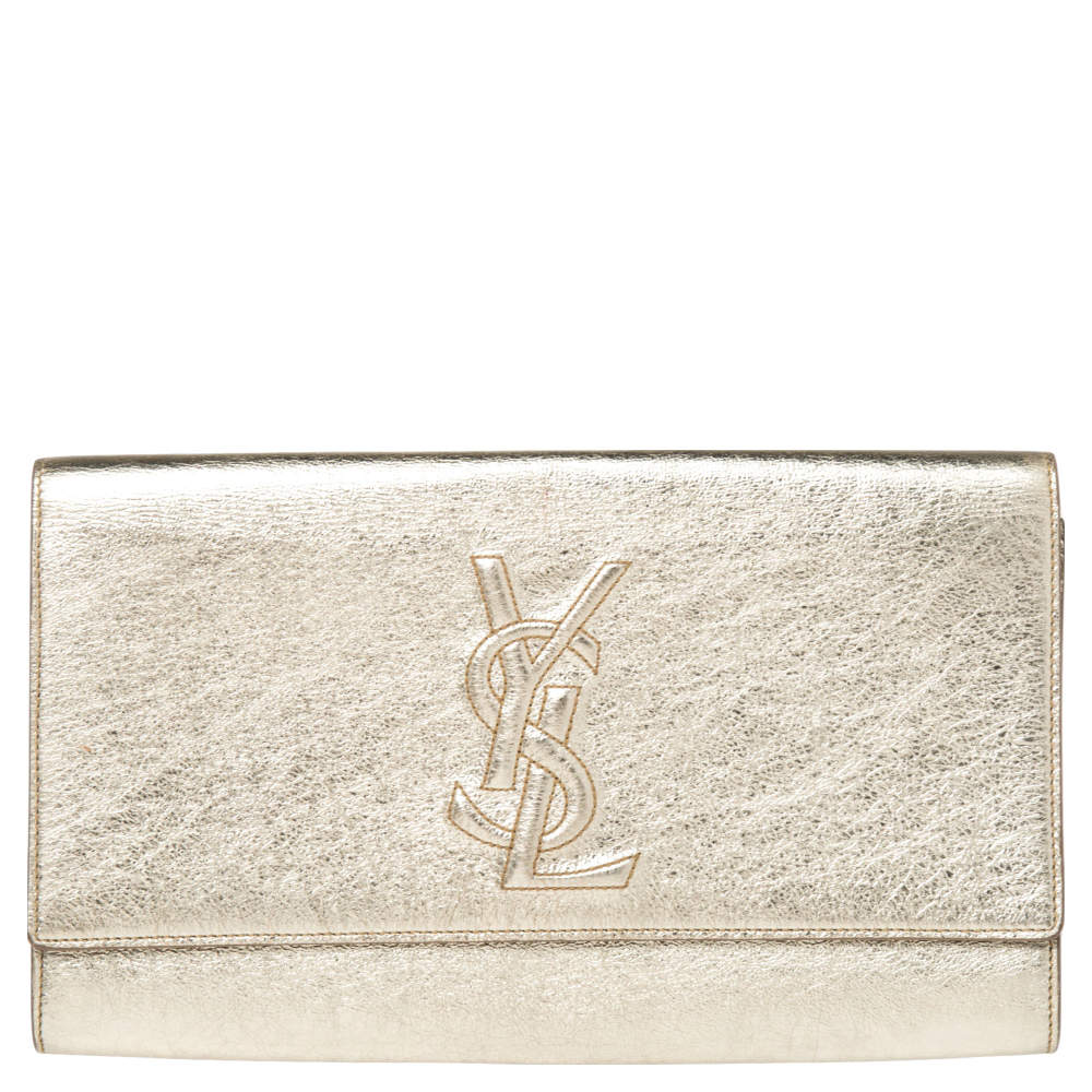 Yves Saint Laurent Metallic Gold Leather Belle De Jour Flap Clutch