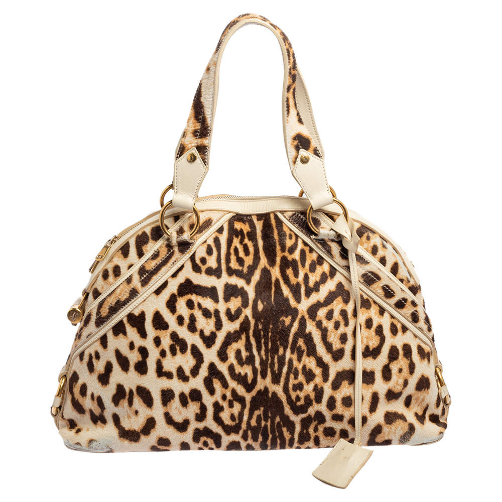 مملوكة مسبقًا Yves Saint Laurent Brown/Cream Calf Hair And Leather Medium Muse Satchel