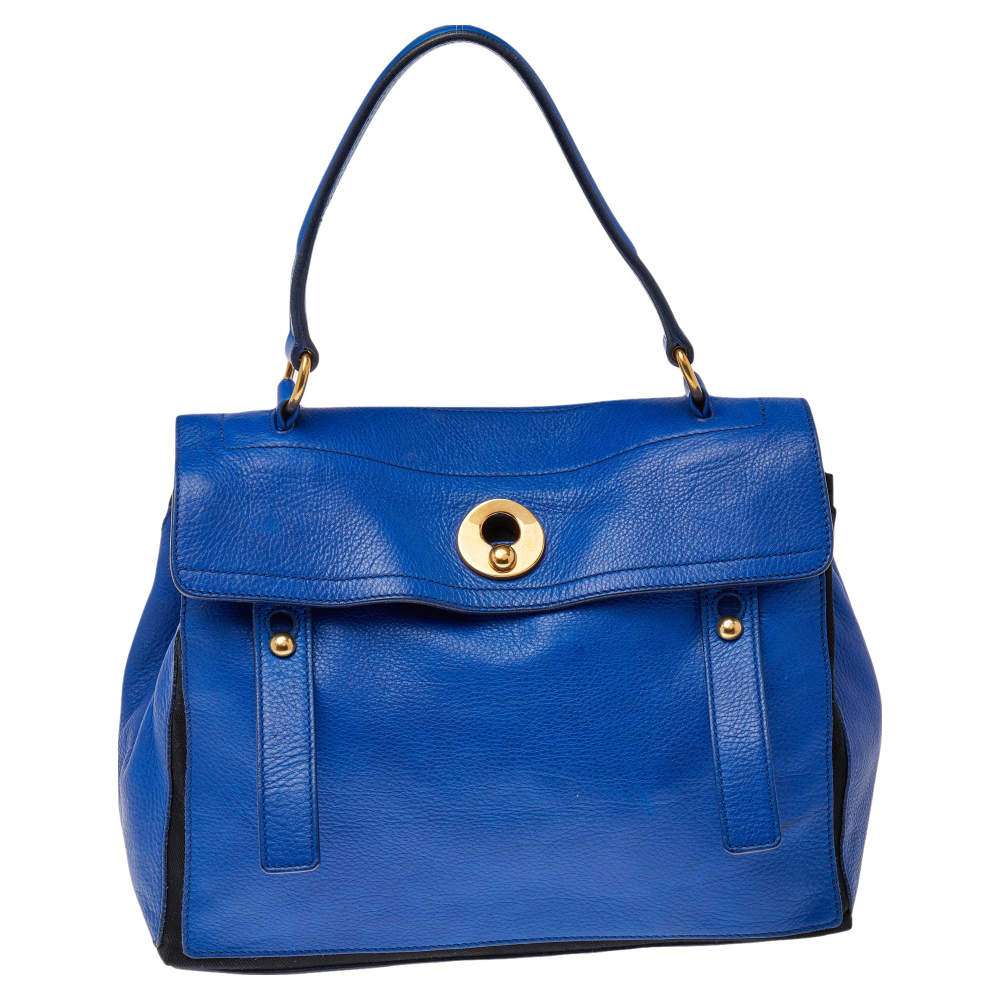 Yves Saint Laurent Blue/Black Leather And Canvas Muse Two Top Handle Bag