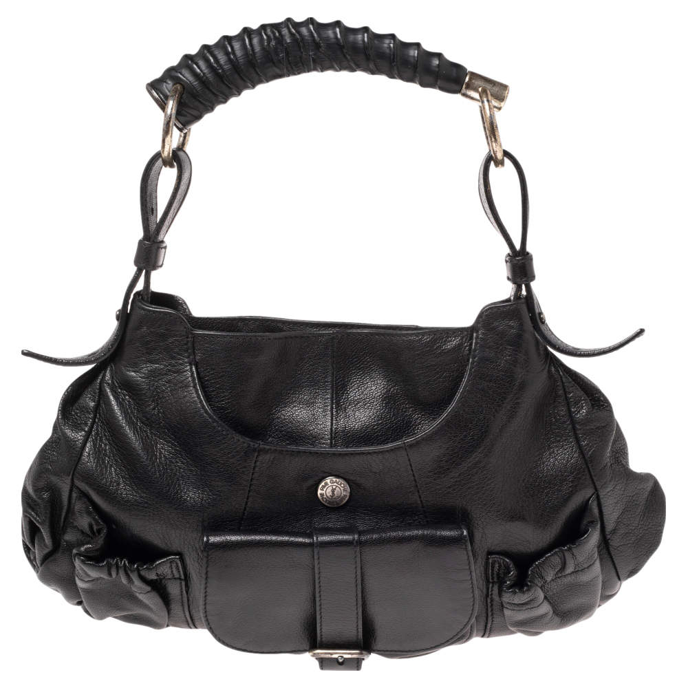 Pre Owned Yves Saint Laurent Black Leather Mini Front Pocket Mombasa Hobo