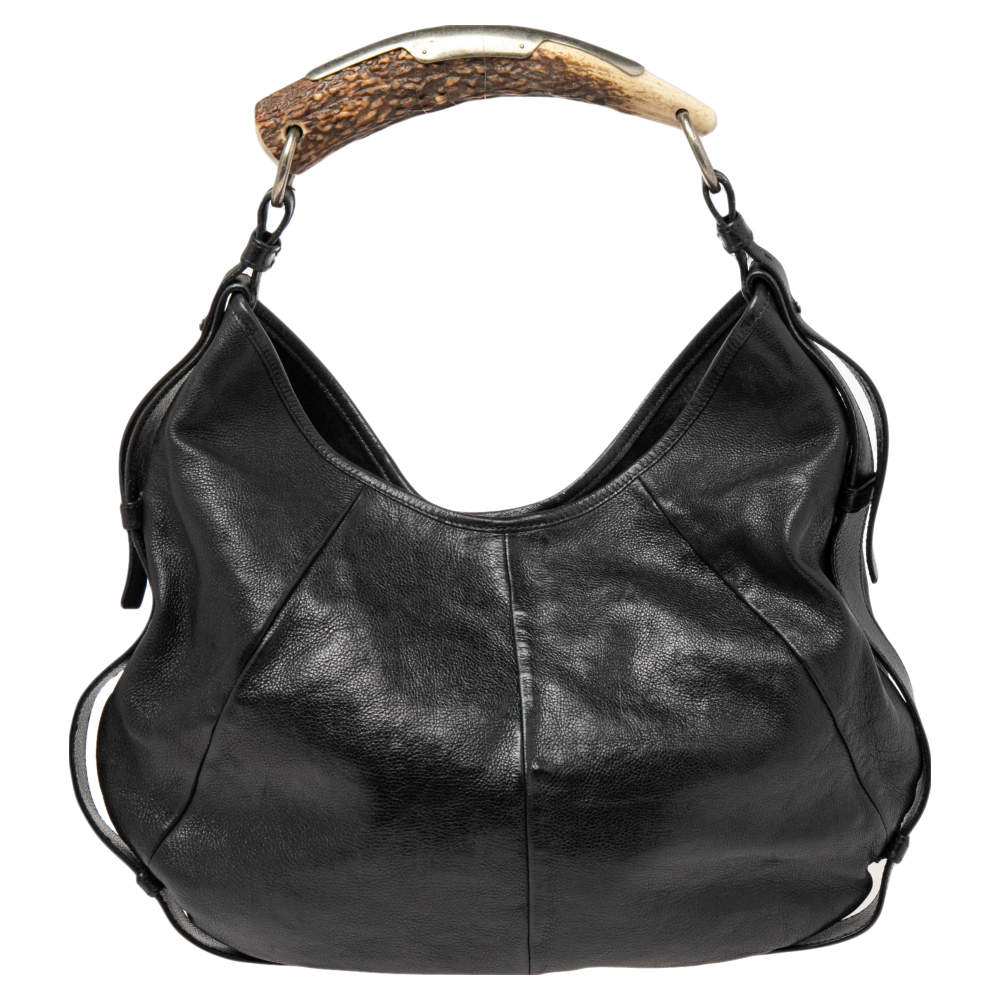 Pre Owned Yves Saint Laurent Black Leather Mombasa Hobo