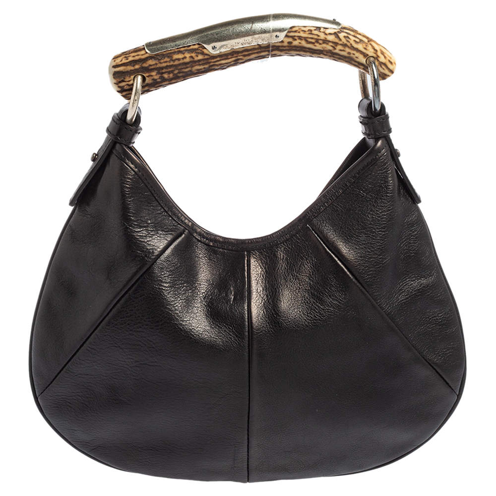 Pre Owned Yves Saint Laurent Black Leather Mini Mombasa Hobo