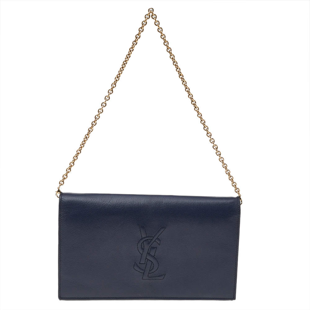 مملوكة مسبقًا محفظة بسلسلة ايف سان لوران بيل دو جور جلد أزرق كحلي
