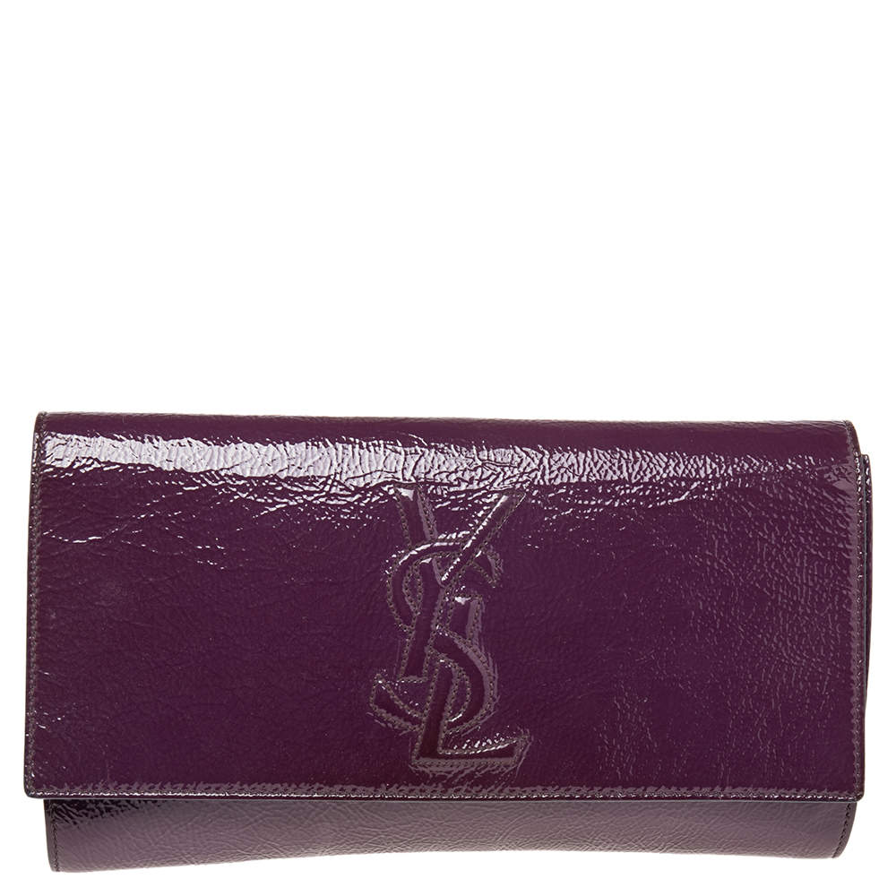 Pre Owned حقيبة كلتش أيف سان لوران بل دو جور قلاب جلد لامع أرجواني