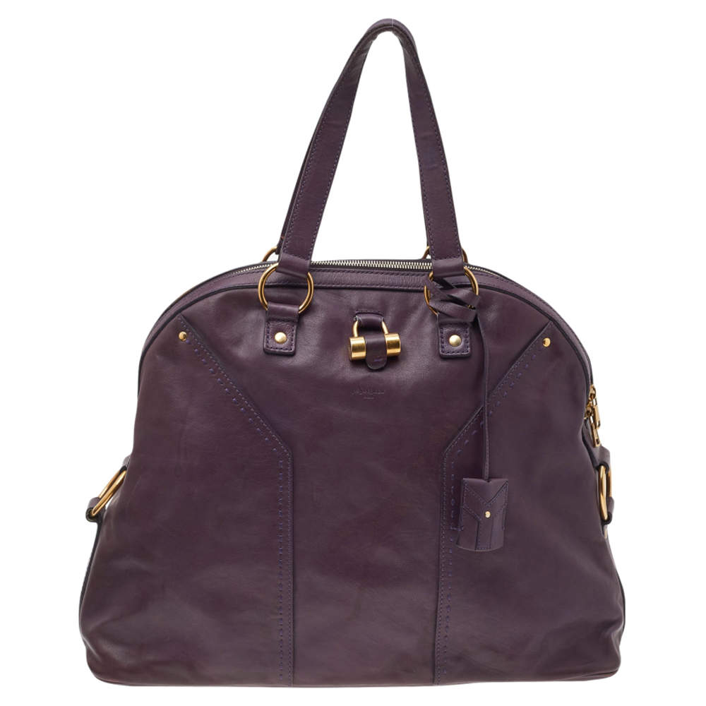Pre Owned Yves Saint Laurent Purple Leather Oversized Muse Satchel