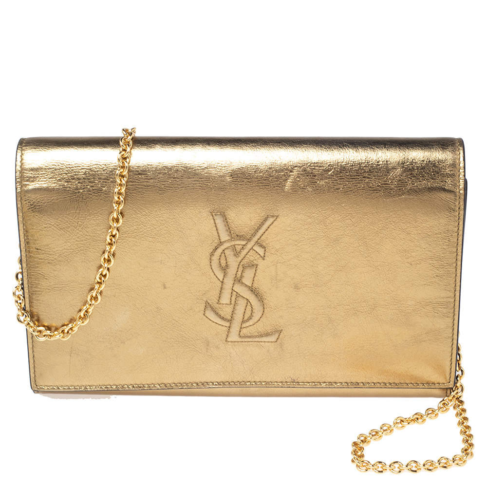 Pre Owned Yves Saint Laurent Gold Leather Kate Monogram Clutch