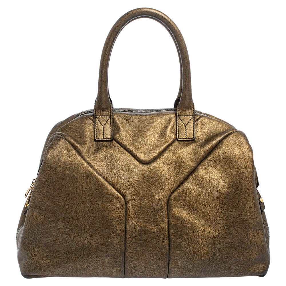 مملوكة مسبقًا Yves Saint Laurent Metallic Gold Textured Leather Easy Y Satchel