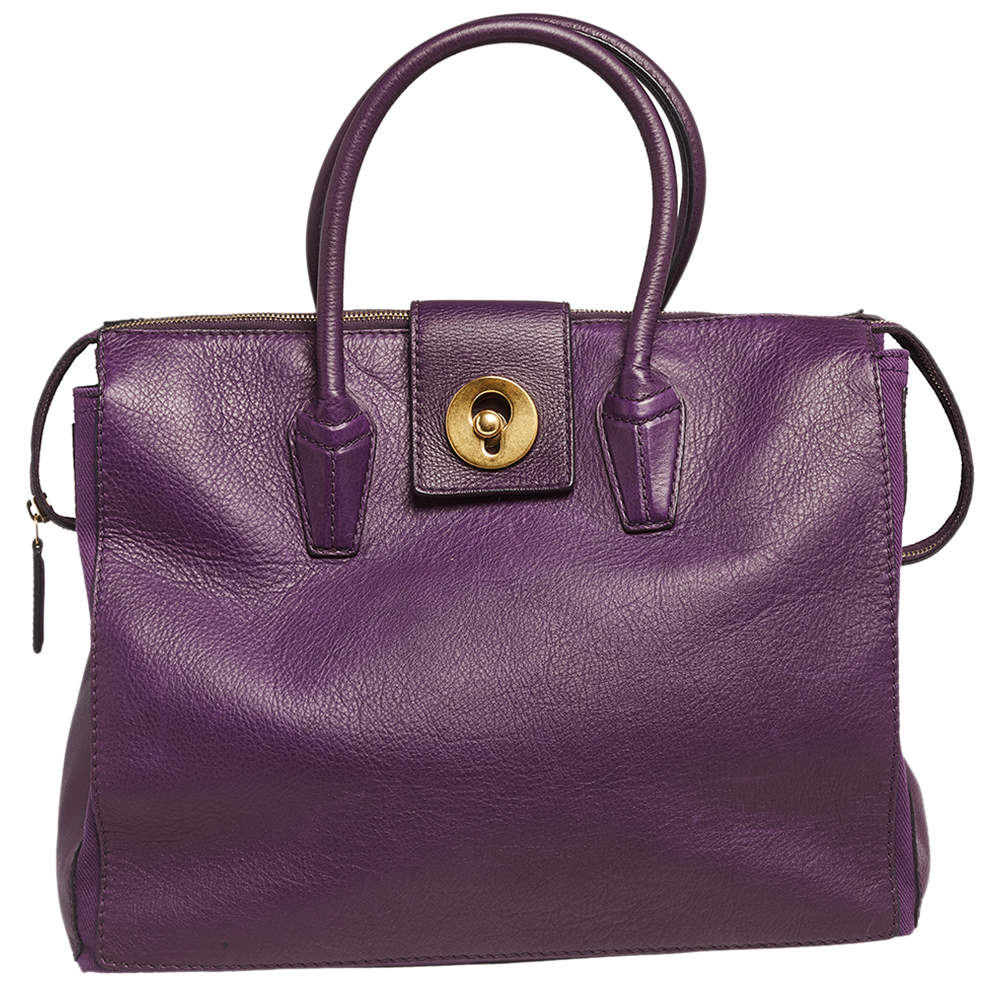 Yves Saint Laurent Purple Leather and Canvas Cabas Muse Two Tote Yves ...