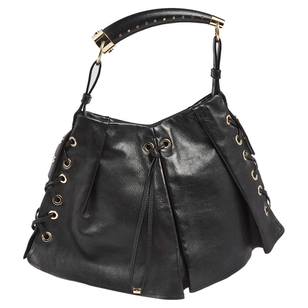 Pre Owned Yves Saint Laurent Black Leather Rive Gauche Mombasa Hobo