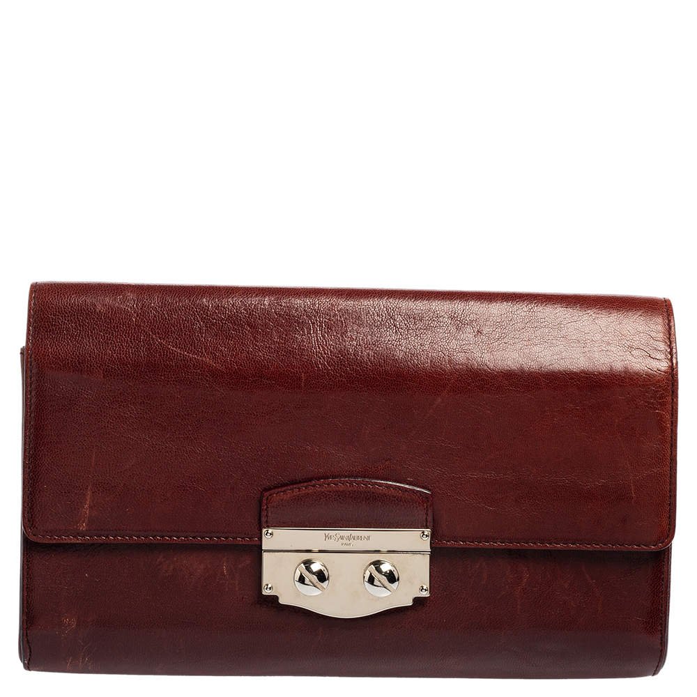 Pre Owned Yves Saint Laurent Burgundy Leather Clutch