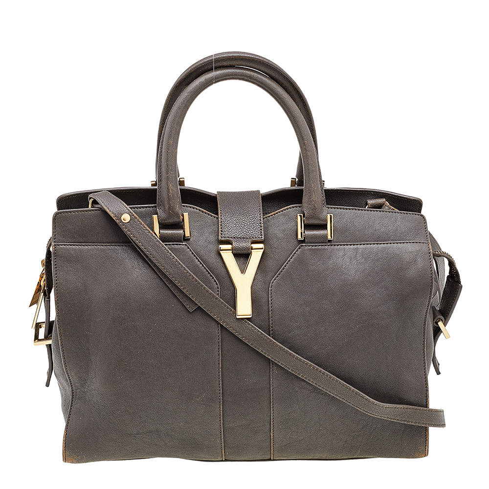 Pre Owned Yves Saint Laurent Grey Leather Small Cabas Chyc Tote