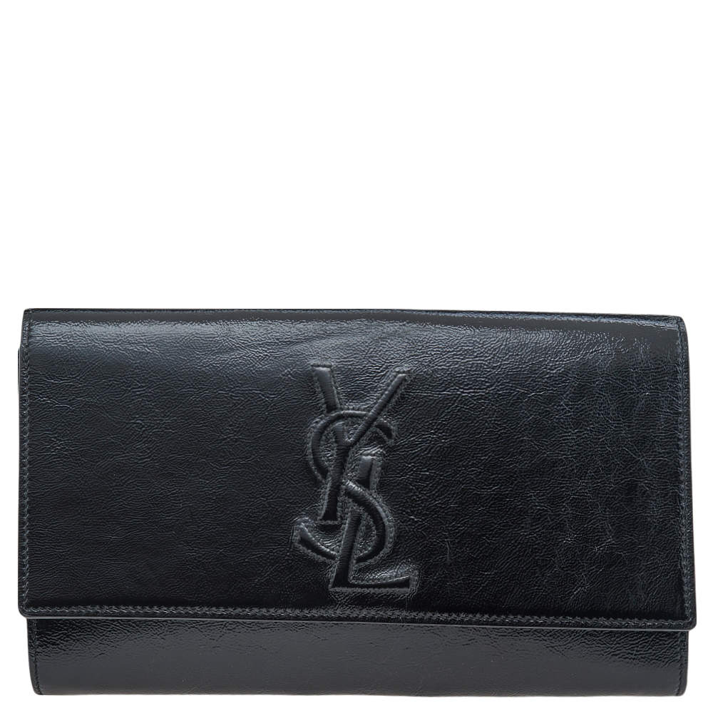 Pre Owned Yves Saint Laurent Black Patent Leather Belle De Jour Flap Clutch