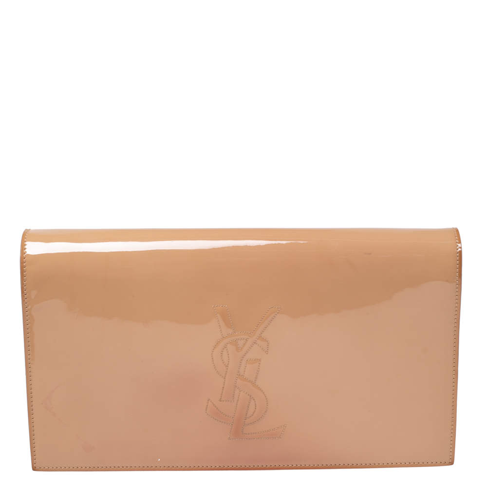 Pre Owned Yves Saint Laurent Beige Patent Leather Belle De Jour Flap Clutch