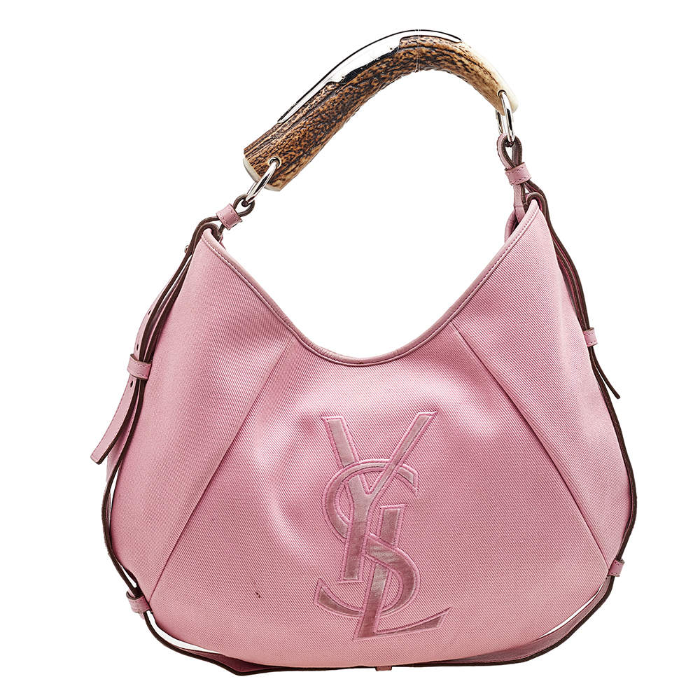 Pre Owned Yves Saint Laurent Pink Canvas And Leather Vincennes Mombasa Hobo