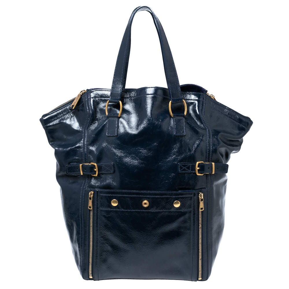 مملوكة مسبقًا Yves Saint Laurent Navy Blue Patent Leather Downtown Tote