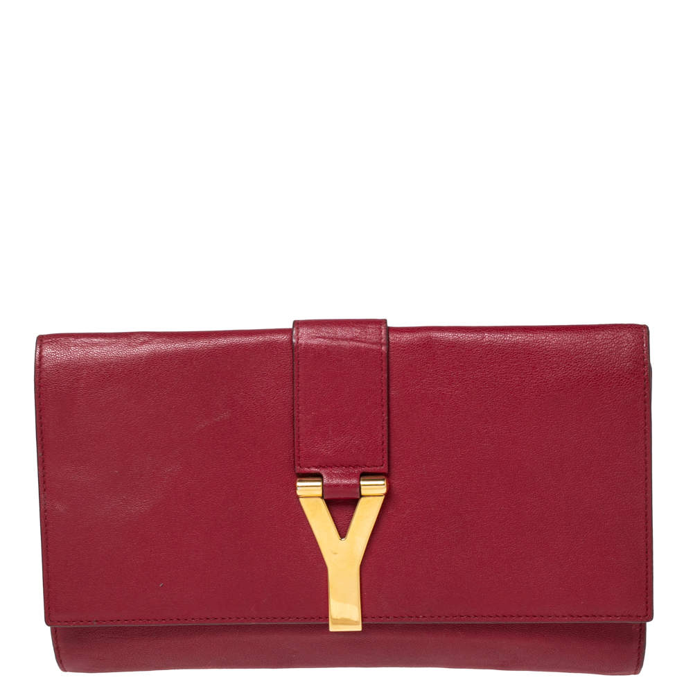 Yves Saint Laurent Red Leather Y-Ligne Clutch Yves Saint Laurent | The ...