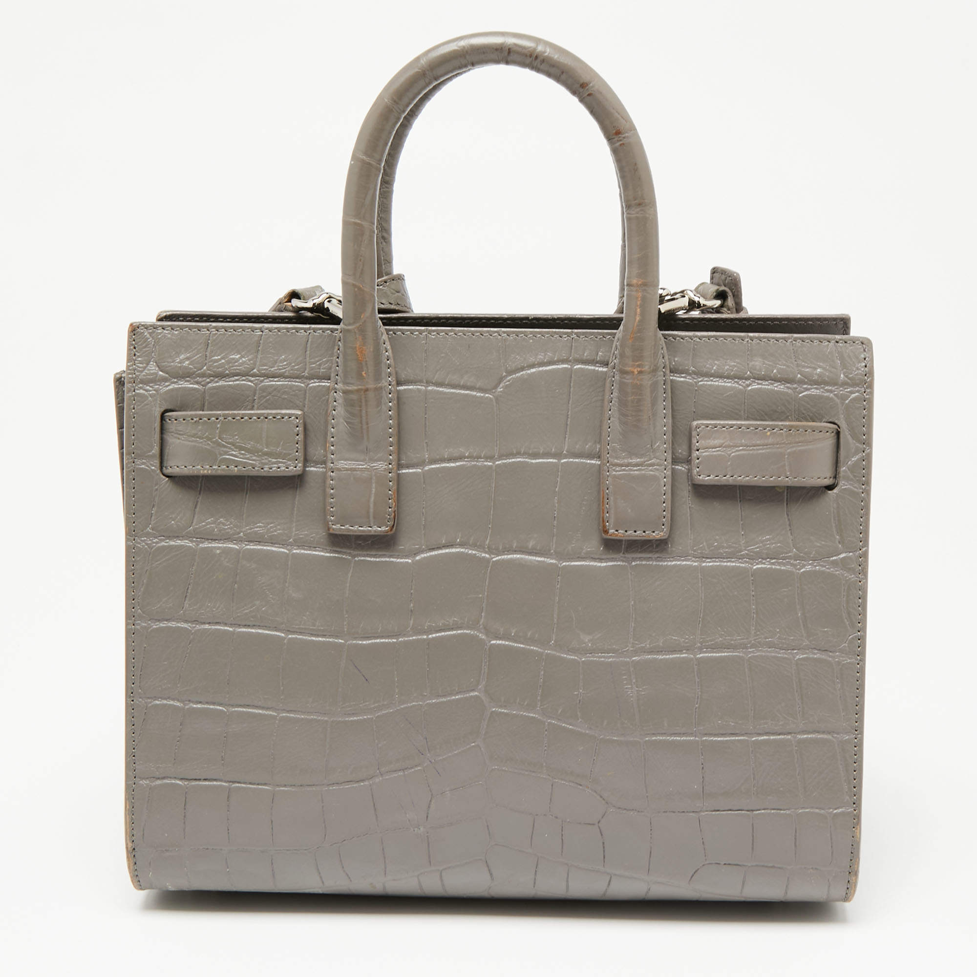 Yves Saint Laurent Nano Sac De Jour Croc Embossed Grey Bag – Green Go Store