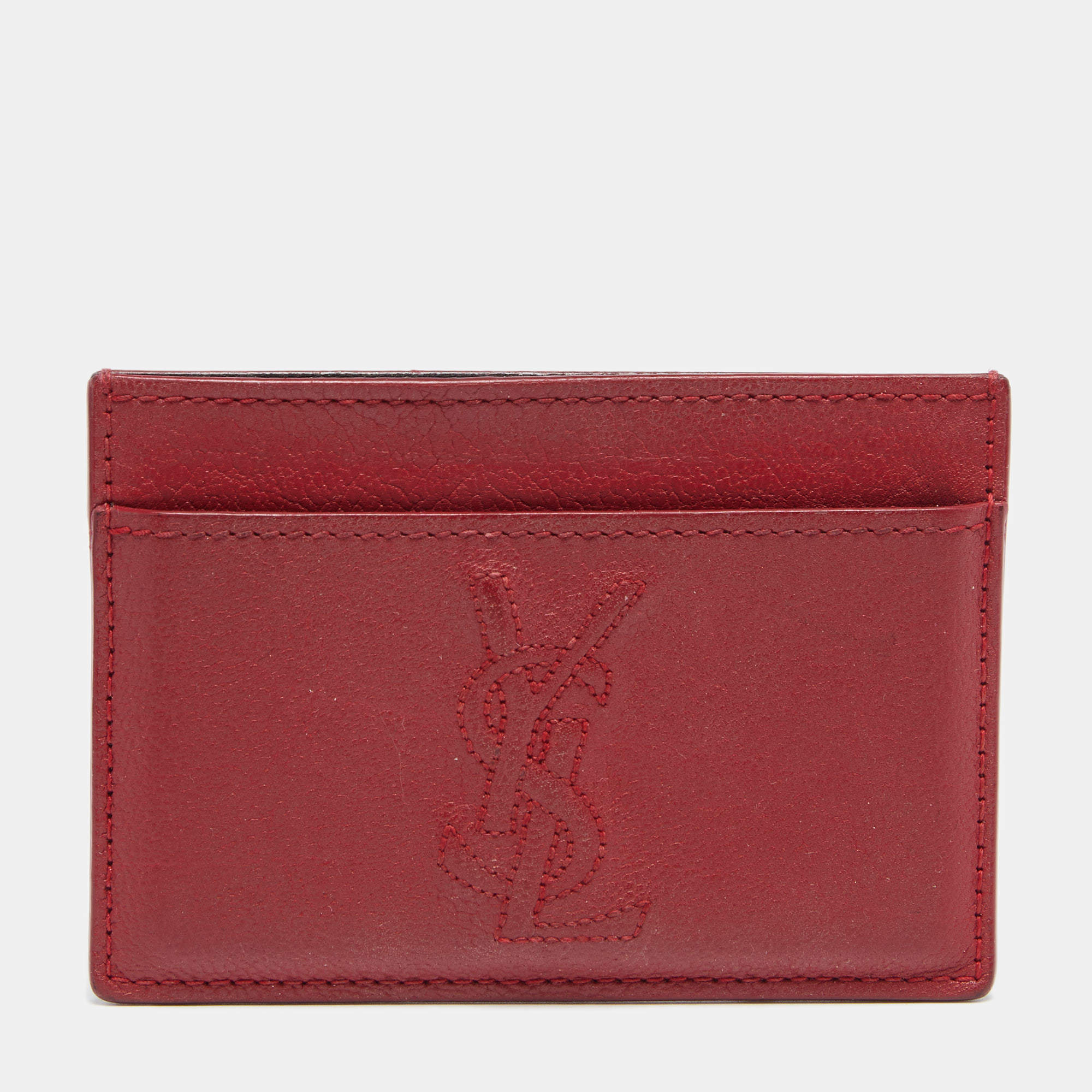 Pre Owned Yves Saint Laurent Red Leather Card Holder