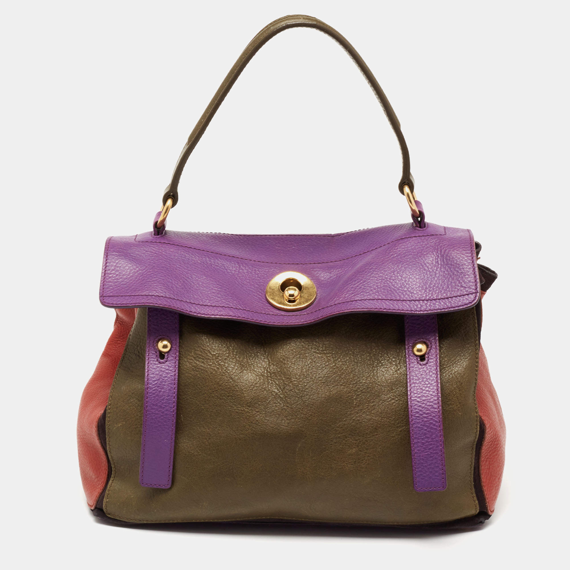 Pre Owned Yves Saint Laurent Multicolor Leather and Suede Muse Two Top Handle Bag