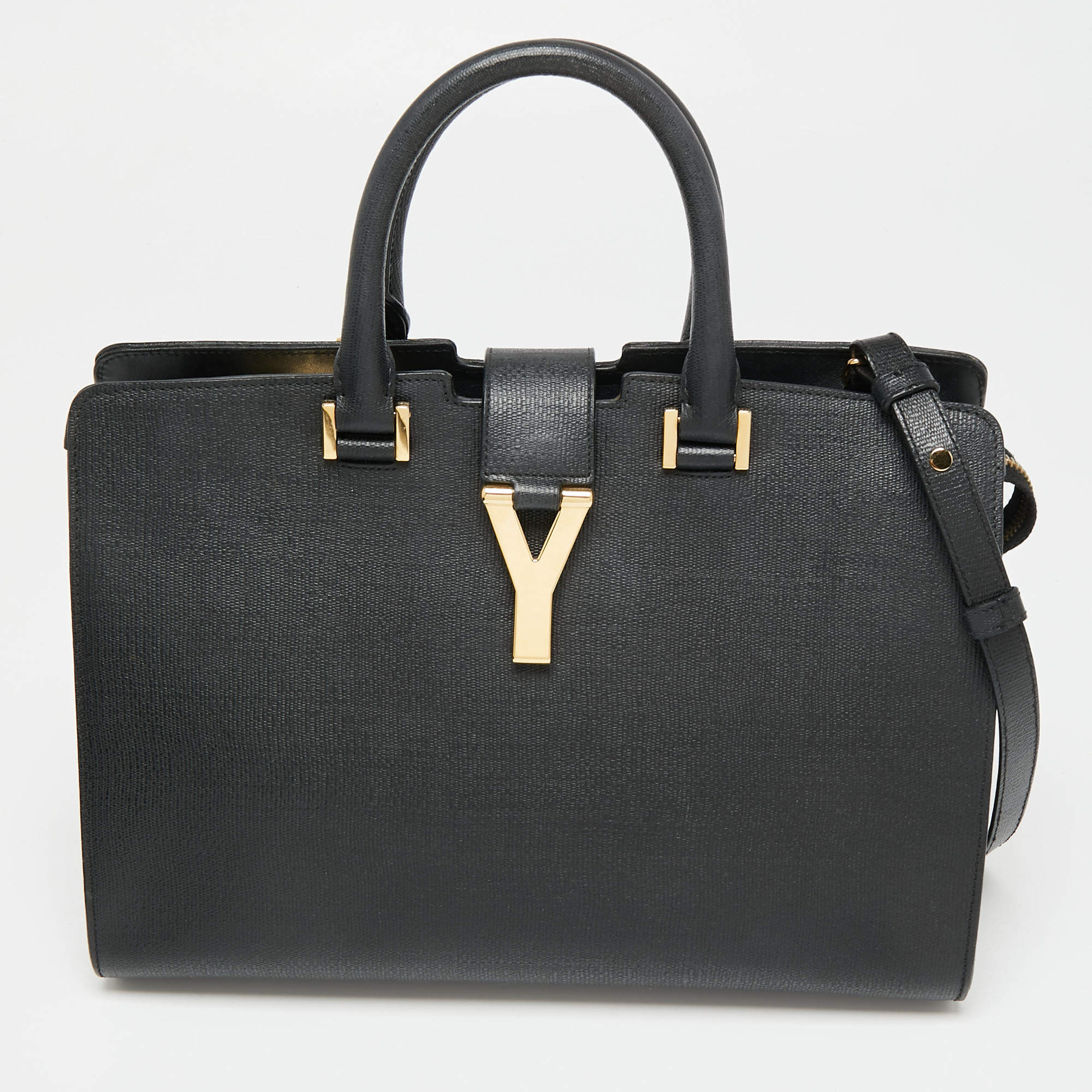 Pre Owned Saint Laurent Black Leather Small Cabas Chyc Tote