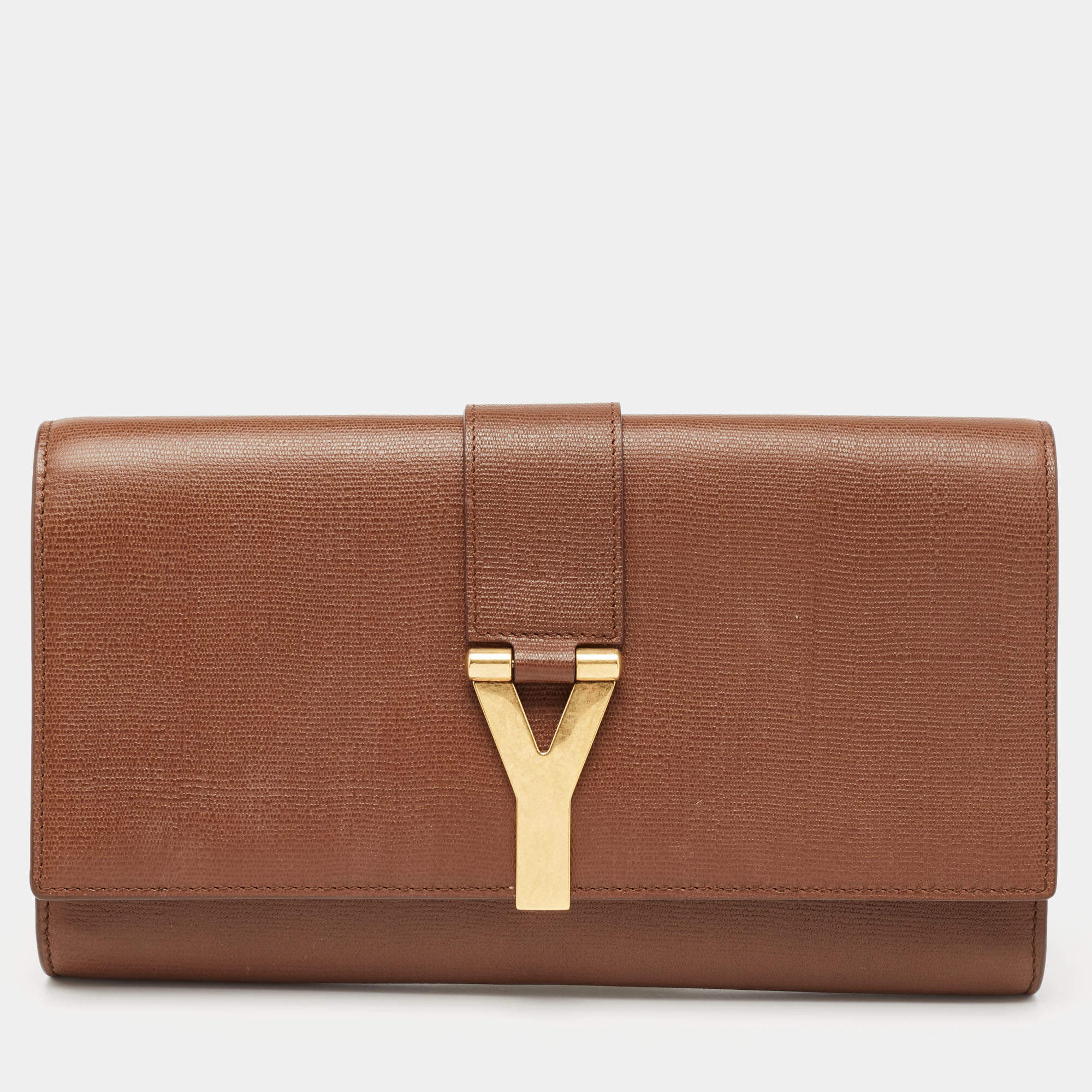 Pre Owned Yves Saint Laurent Brown Leather Cabas Chyc Clutch