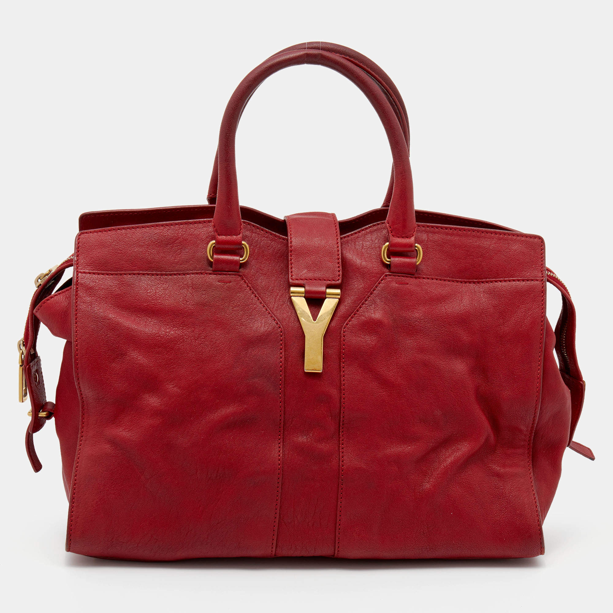 Yves Saint Laurent Red Leather Medium Cabas Chyc Tote