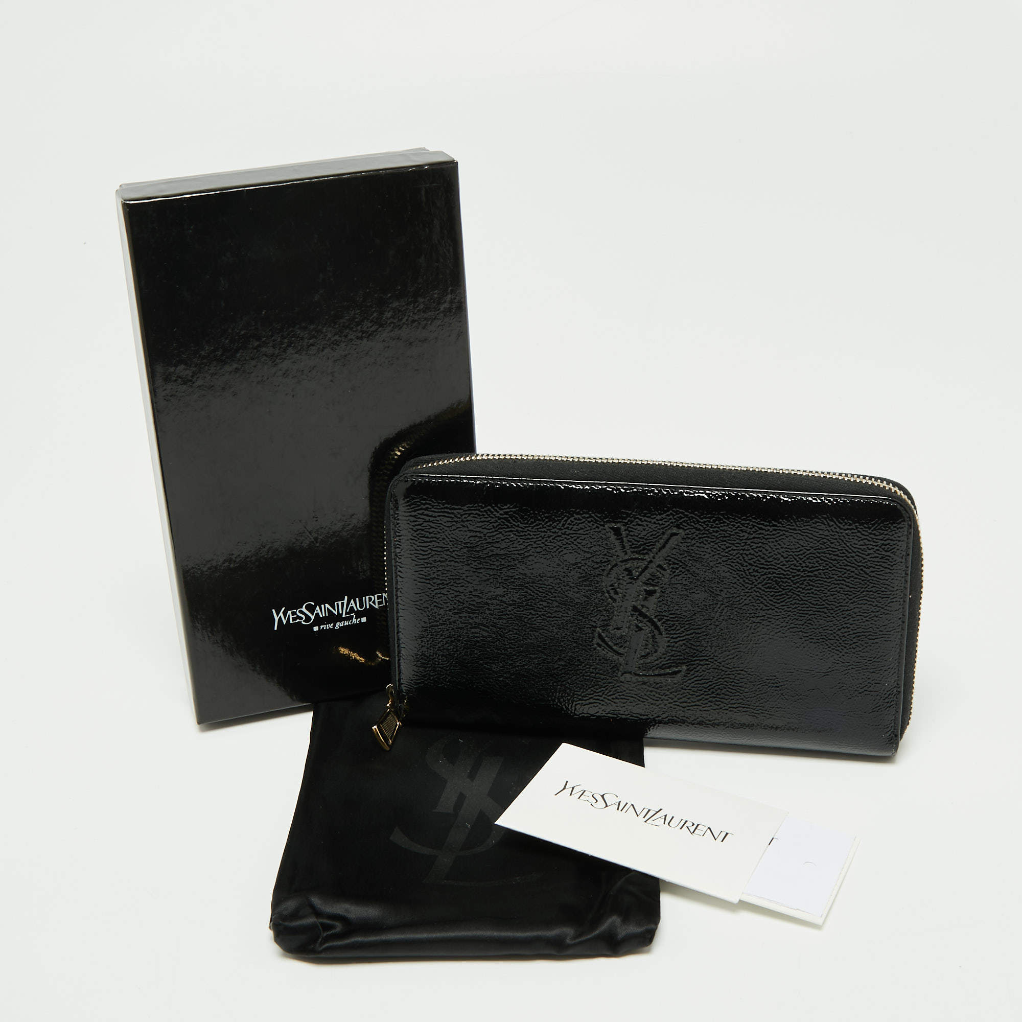 Yves Saint Laurent Black Patent Leather Belle De Jour Zip Around Wallet  Yves Saint Laurent