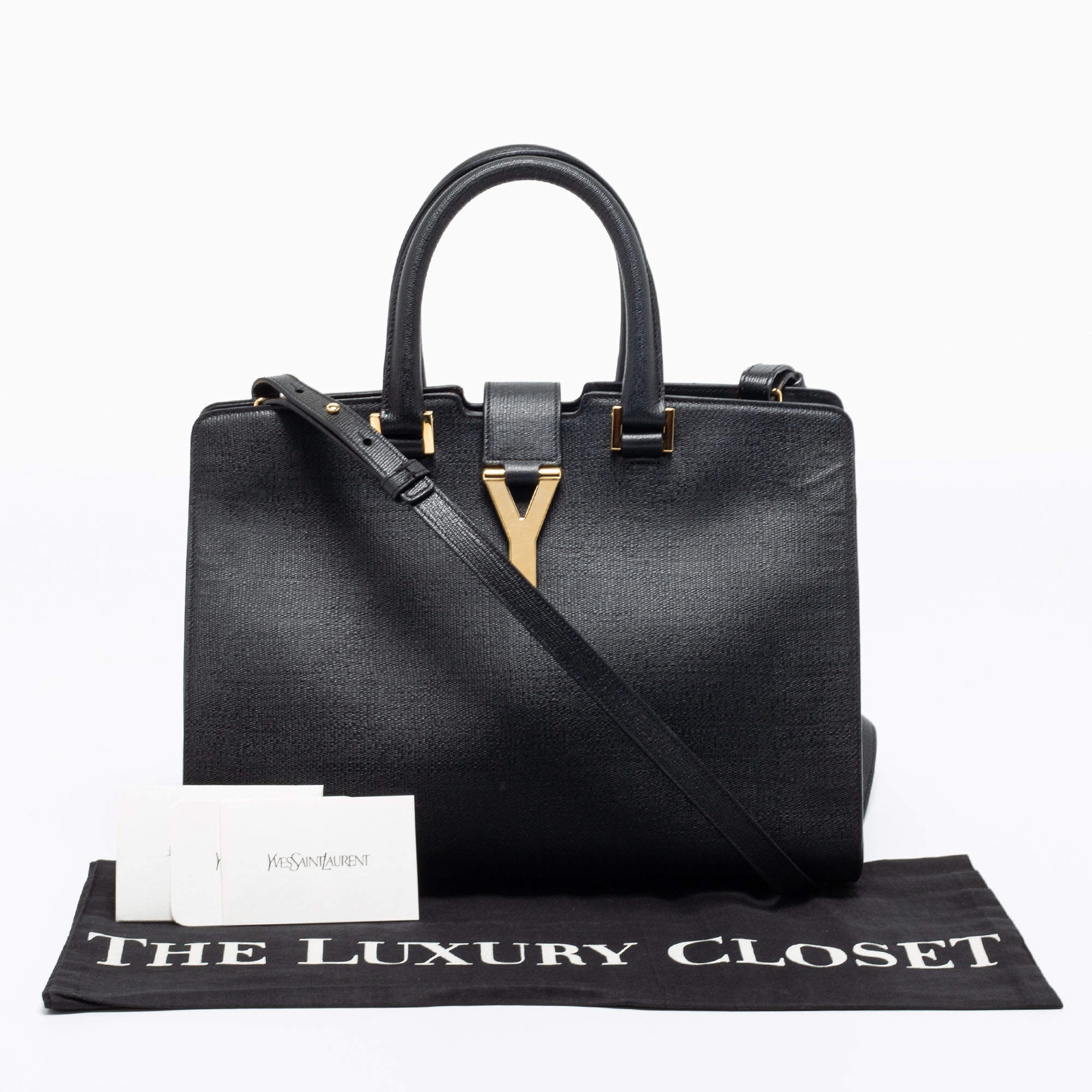 Yves Saint Laurent Black Textured Leather Small Cabas Chyc Tote