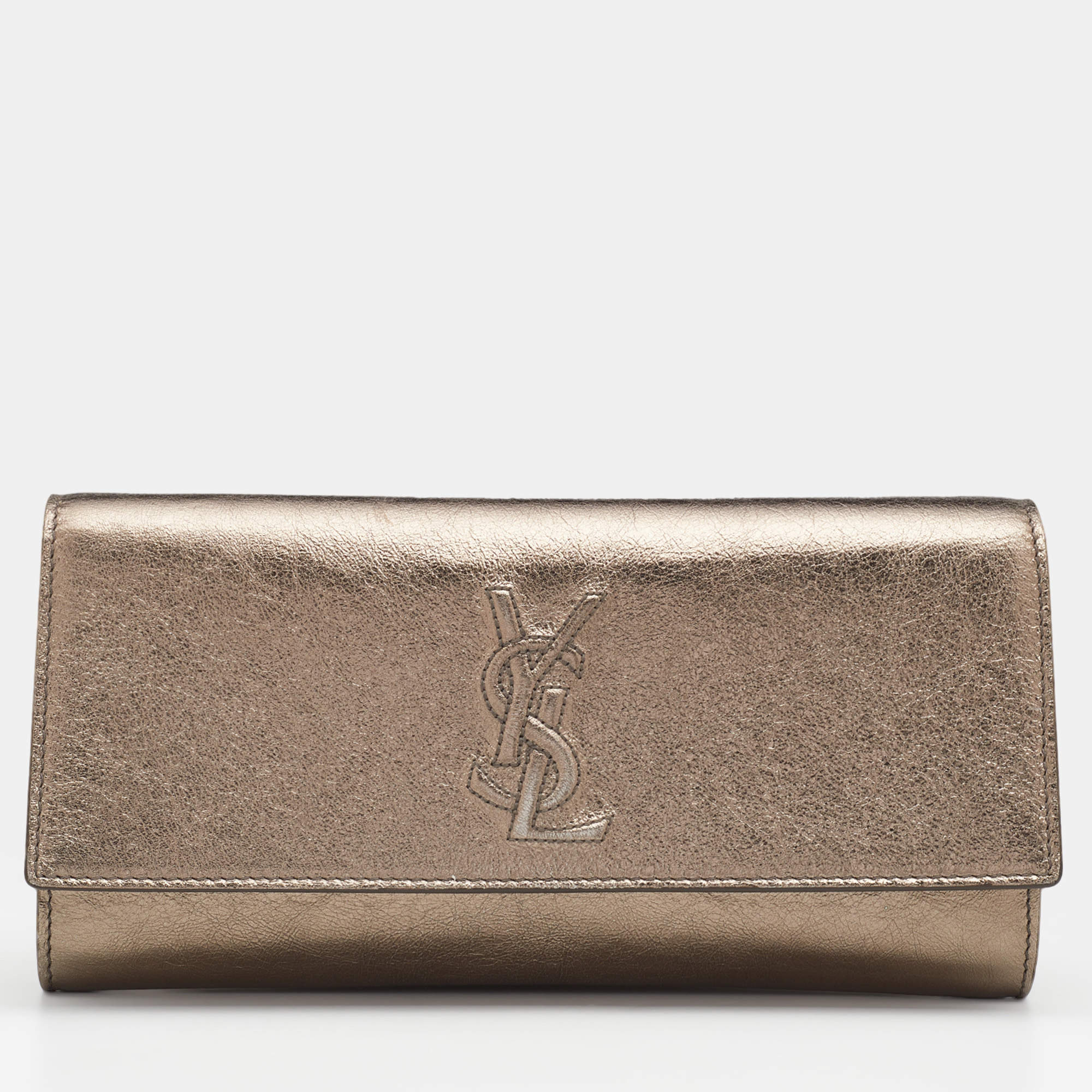Pre Owned Yves Saint Laurent Metallic Gold Leather Belle De Jour Clutch