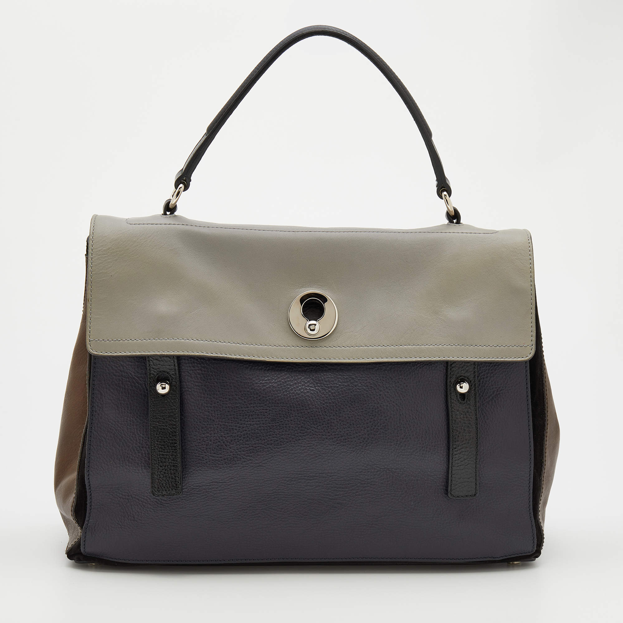 Pre Owned Yves Saint Laurent Tri Color Leather Large Muse Two Top Handle Bag