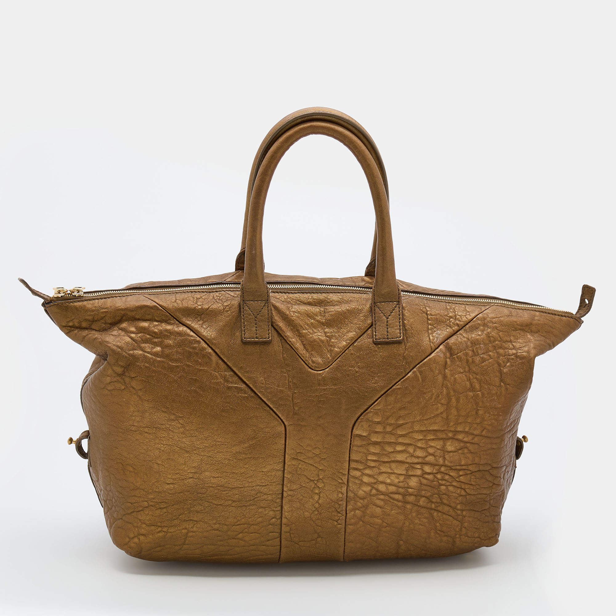 Yves Saint Laurent Metallic Gold Textured Leather Easy Y Satchel