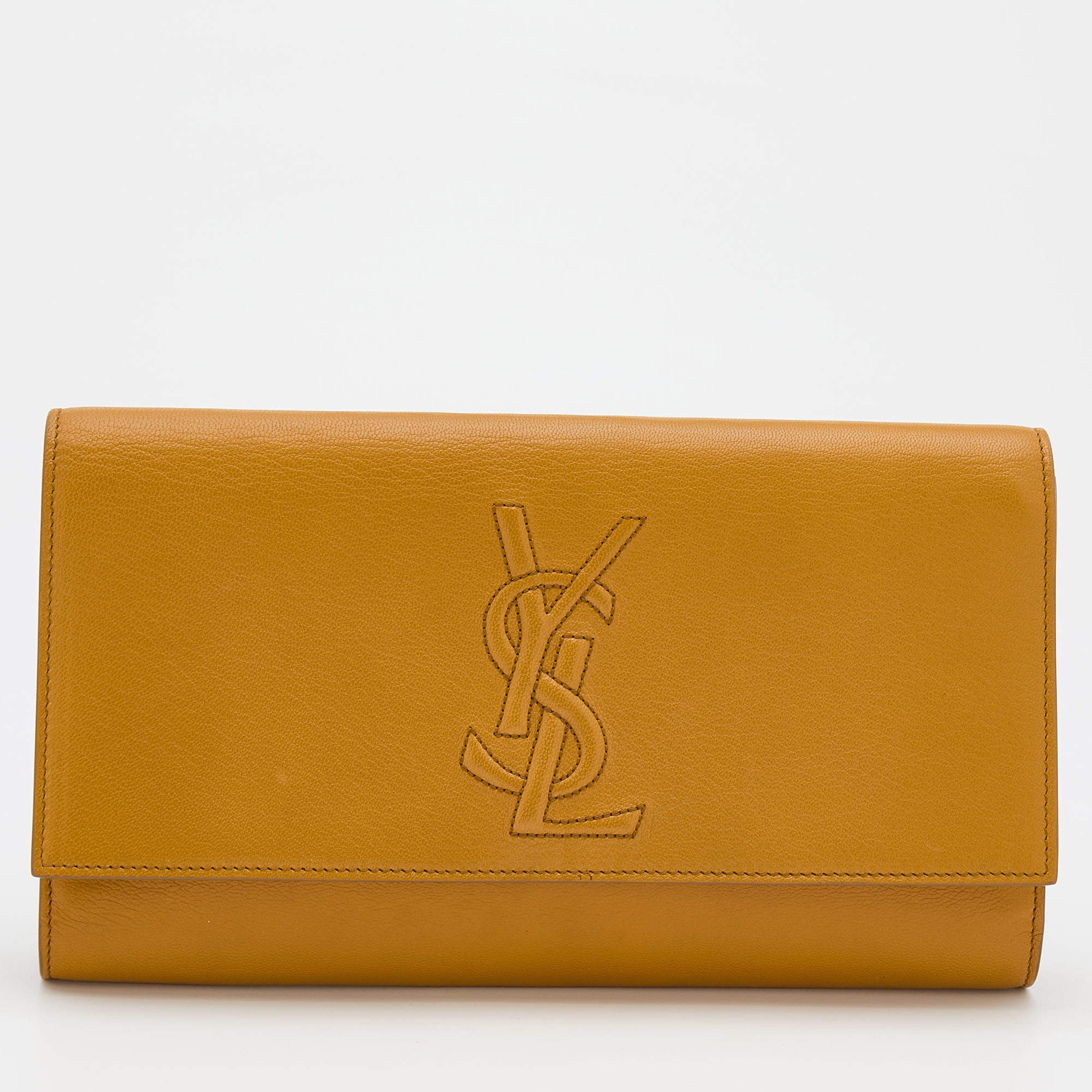 Pre Owned Yves Saint Laurent Mustard Leather Belle De Jour Flap Clutch