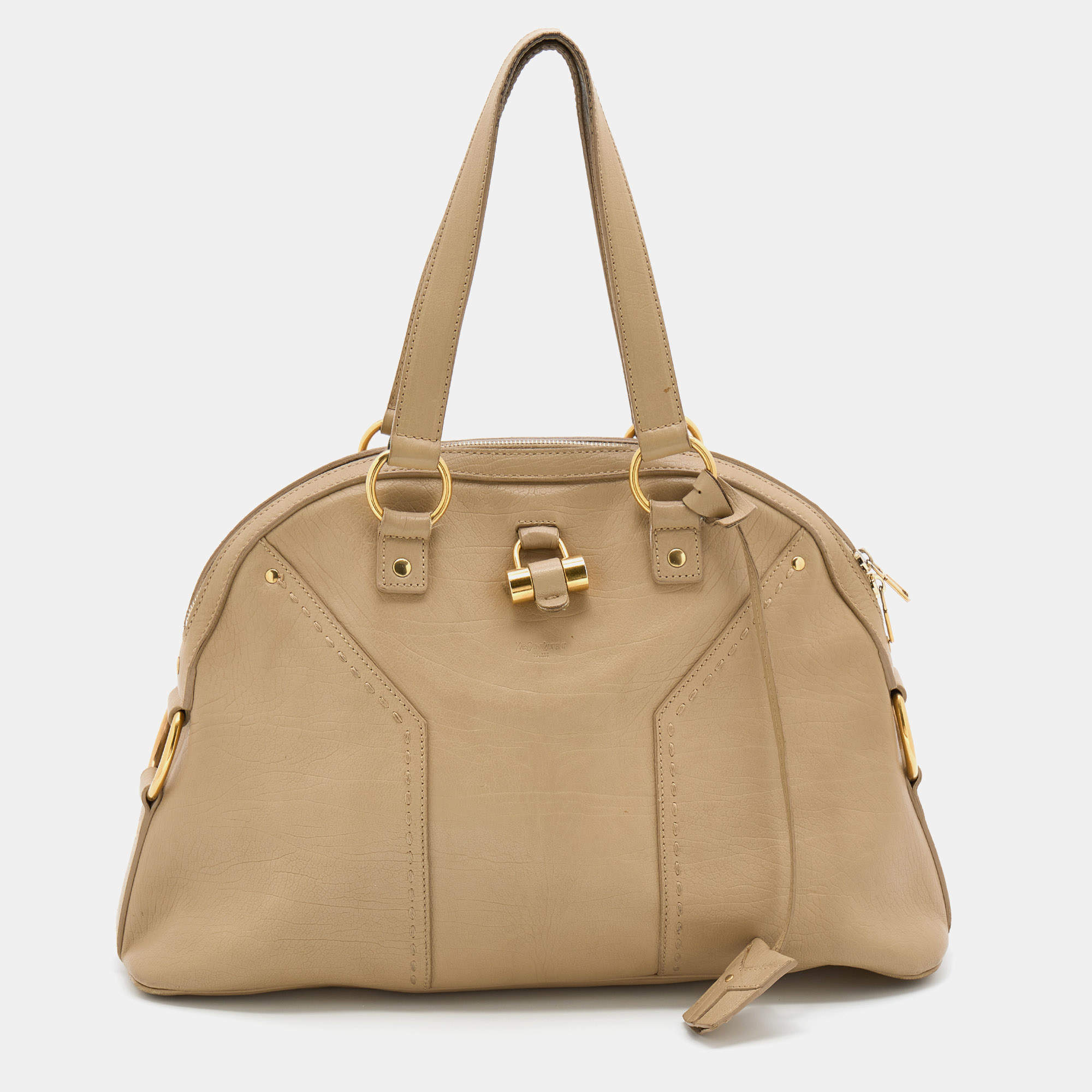 Pre Owned Yves Saint Laurent Beige Leather Medium Muse Satchel