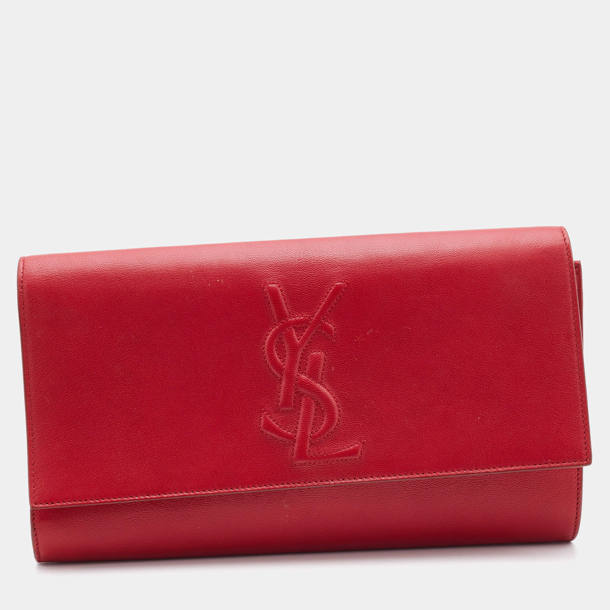 Pre Owned Yves Saint Laurent Red Leather Belle De Jour Flap Clutch