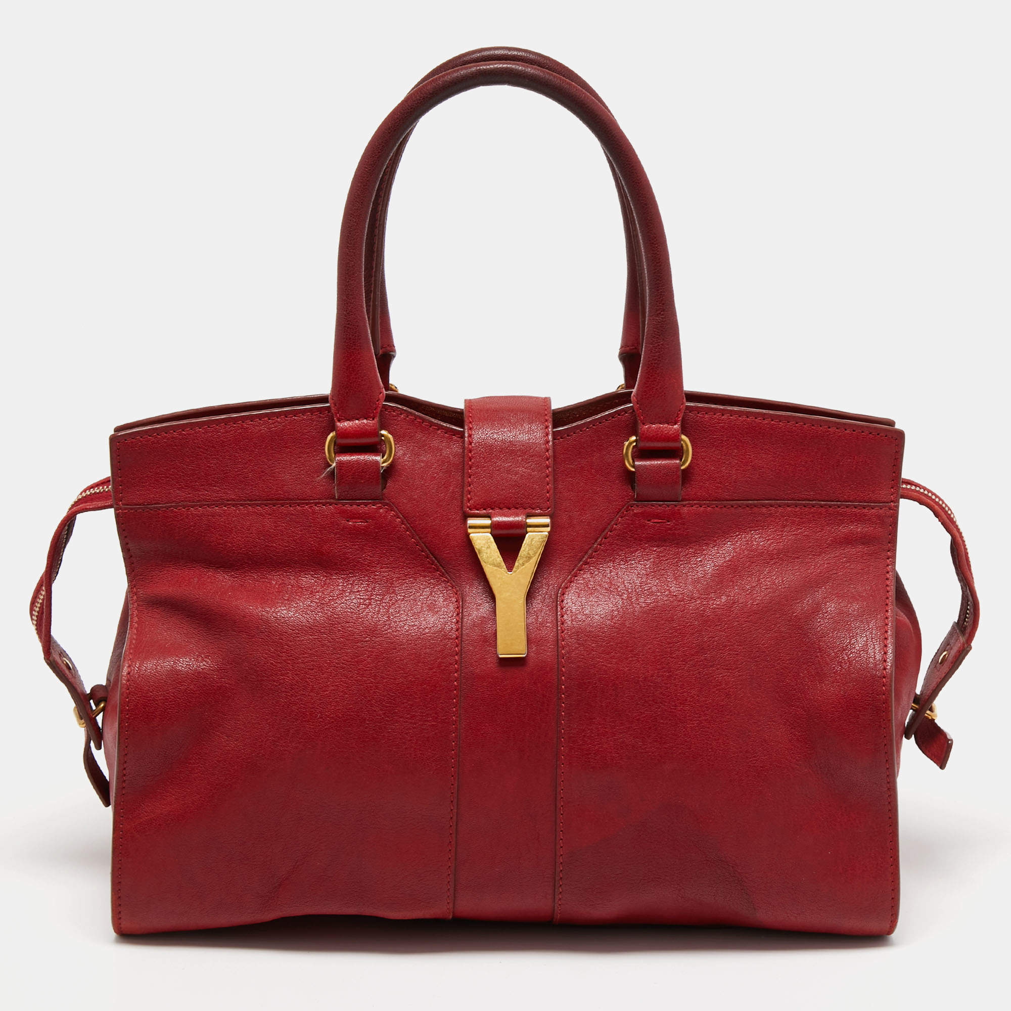 Pre Owned Yves Saint Laurent Red Leather Medium Cabas Chyc Tote