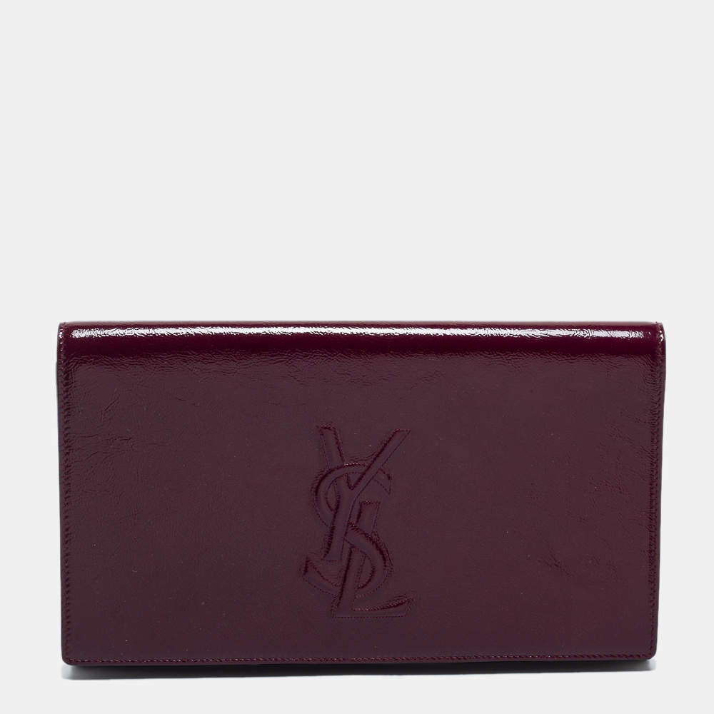 Pre Owned Yves Saint Laurent Purple Patent Leather Belle De Jour Flap Clutch